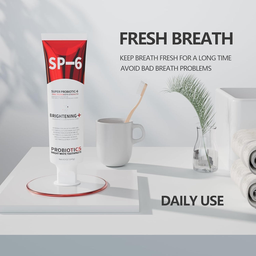 SP-6 Probiotic Whitening Toothpaste - Enhanced Formula with 6 Probiotics for Teeth Whitening and Gum Health - Enamel-Safe, Fluoride-Free, Fresh Mint Flavor, 4.9Oz (1)