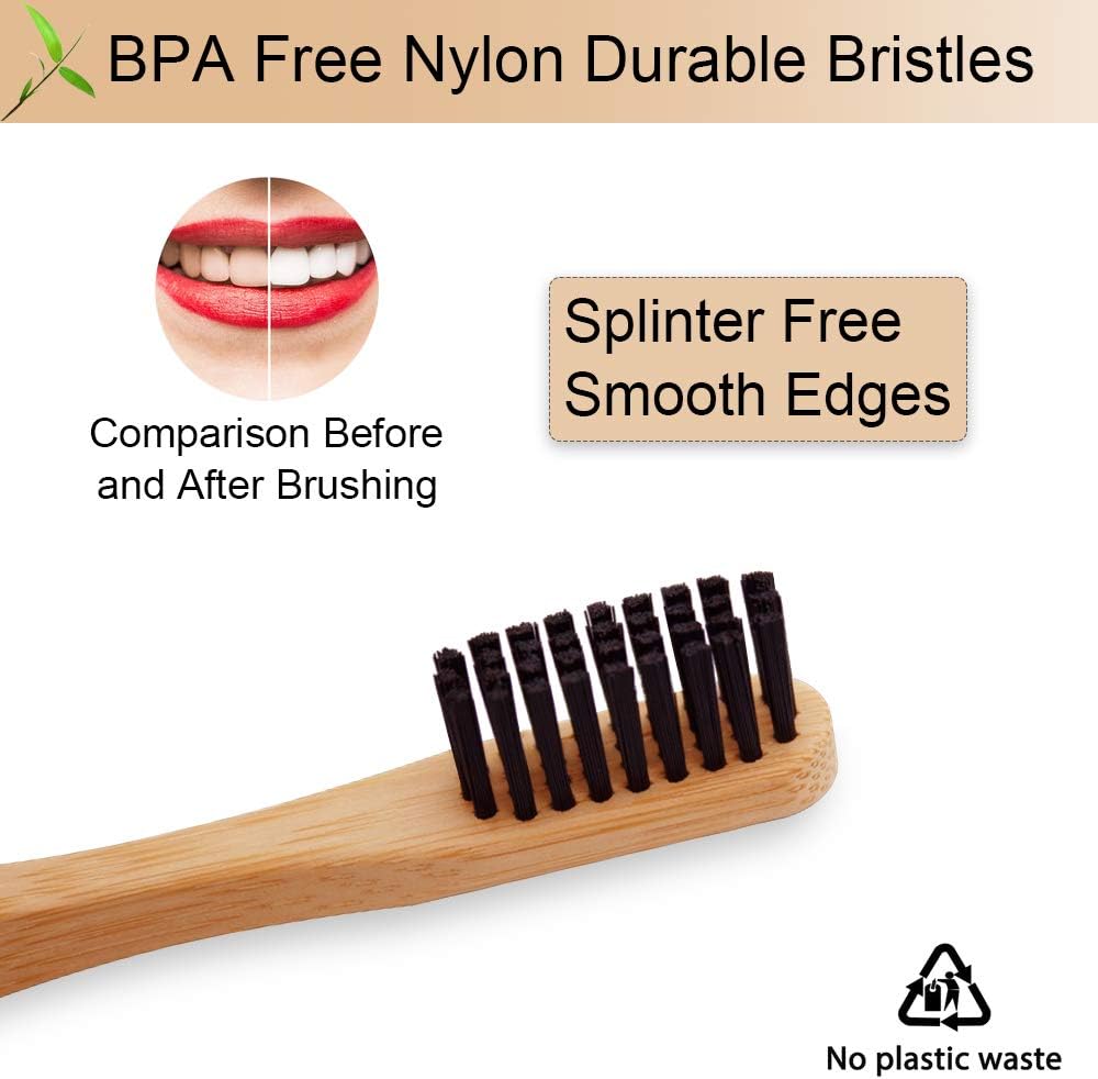Virgin Forest 6 Pcs Biodegradable Bamboo Toothbrushes, Natural Eco-Friendly BPA-Free Toothbrushes, Best Travel Wood Toothbrush Set for Sensitive Gums