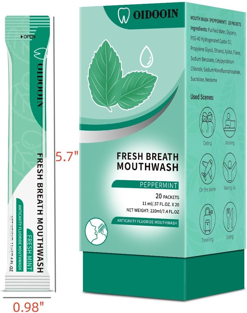 Mouthwash Travel Size Individually Wrapped Fresh Breath Mouthwash Mild Mint Flavor Office Travel Dating Essentials Mouth wash (0.37 Fl OZ(Pack of 20))