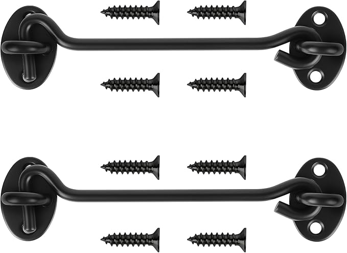 6" Black Stainless Steel Gate Latch, Barn Door Lock with Screws, Privacy Hook for Inside Door, Fence, Window, 2 PCS