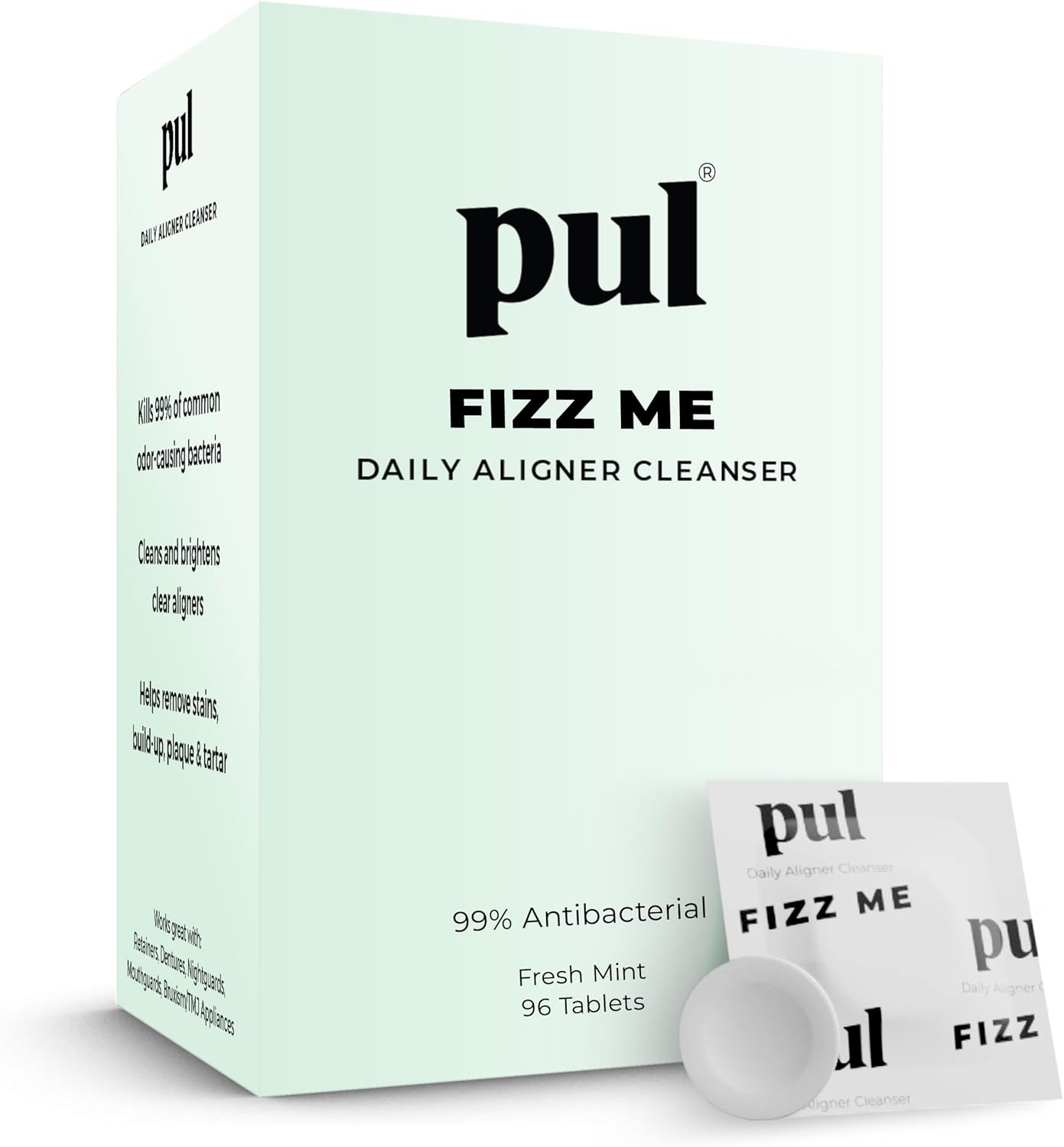 PUL Aligner Cleaner Tablets (Pack of 96) – For Cleaning Invisalign, All Clear Aligners & Retainers – Removes Odor, Stains, Plaque – Cleans Dentures, Night & Mouth Guards, All Dental Removables