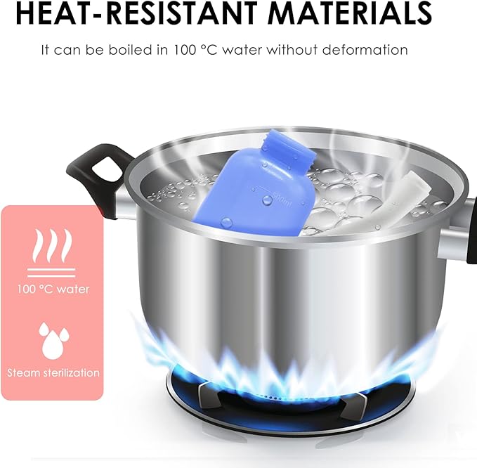 RUFCRIL Peri Bottle, Portable Travel Bidet with Bag, TPE Material Can Be Boiled, 17oz/500ml with 2 Sealing Rings,Essentials for Postpartum Perineal Care,Hemorrhoid Treatment,and Baby(Blue)