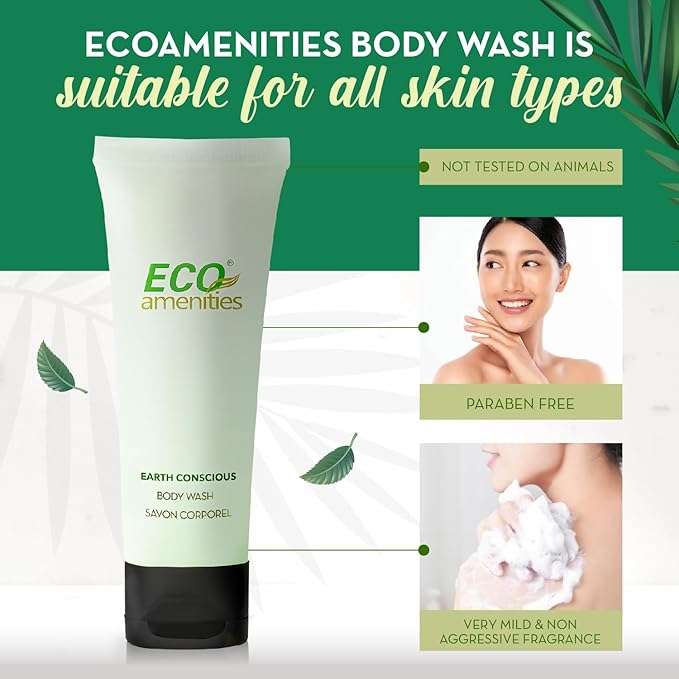 ECO amenities Body Wash Tubes - Leak-Proof Travel Toiletries - Bulk Body Wash & Hotel Soap - Natural Shower Gel & Liquid Soap - 1 fl oz, Pack of 72, Green Tea