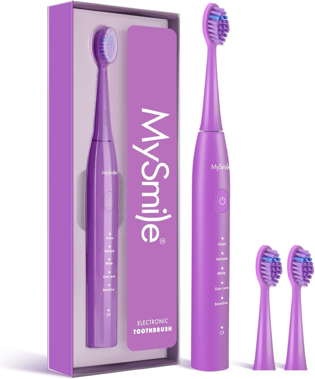 MySmile DY156 Electric Toothbrush for Adults, Rechargeable Sonic Battery Toothbrush Portable with 3 Brush Heads, 2 Mins 5 Modes Smart Timer, 45000VPM, One Charge for 60 Days - Purple