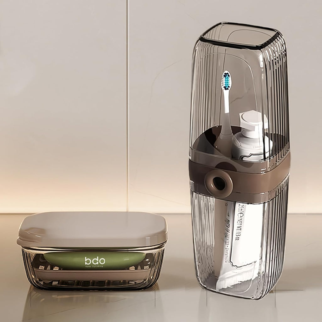 2Pcs Toothbrush Travel Case & Travel Soap Holder Dish Tray, Portable Clear Toothbrush Holders with Cover Leakproof Bar Soap Holder for Traveling School Camping Business Trip Bathroom