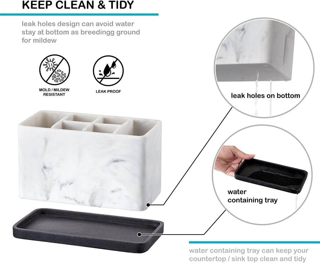 ZCCZ Marble Look Toothbrush Holder for Bathroom Countertop Organizer, Holds Toothpaste, Dental Floss, Razor, Comb, Makeup Brushes, and More, Stylish Bathroom Accessory for Tooth Brushing Essentials