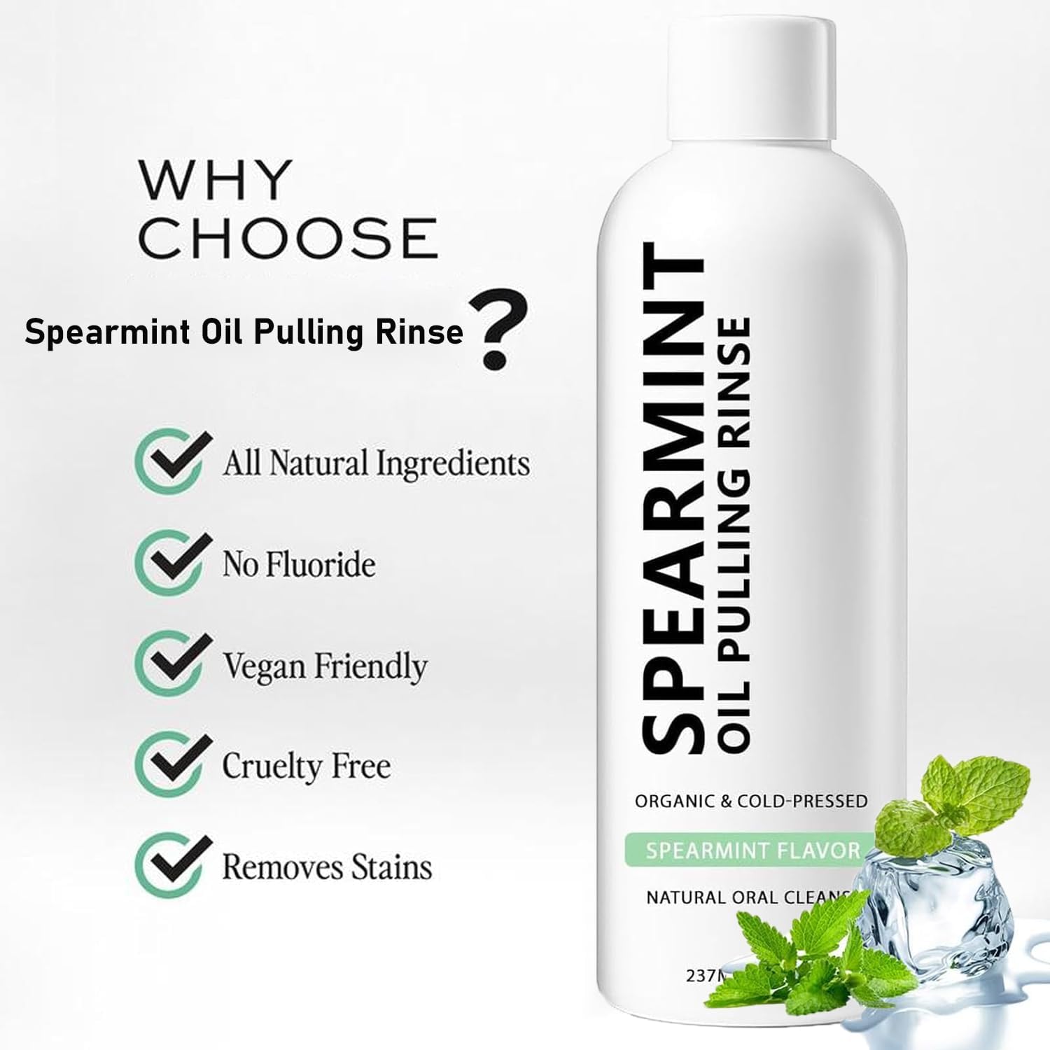 Spearmint Oil Pulling Rinse, Cold-Pressed Coconut Oil for Whitening Teeth Mouthwash, 237ML/8 FL.OZ Powerful Organic Peppermint Oil Maintain Gum Health & Oral Cleaner & Freshness Breath, Mint (1)
