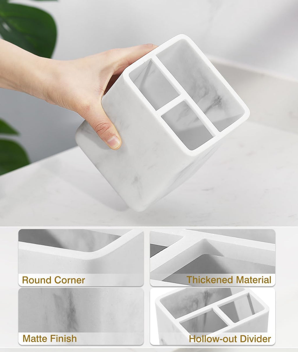 Luxspire Toothbrush Holders, 3 Slots Toothpaste & Toothbrush Holder for Bathroom, Resin Toothbrush Stand, Electric Toothbrush Holder with Drain Hole, Bathroom Organizer Countertop, Gravel White