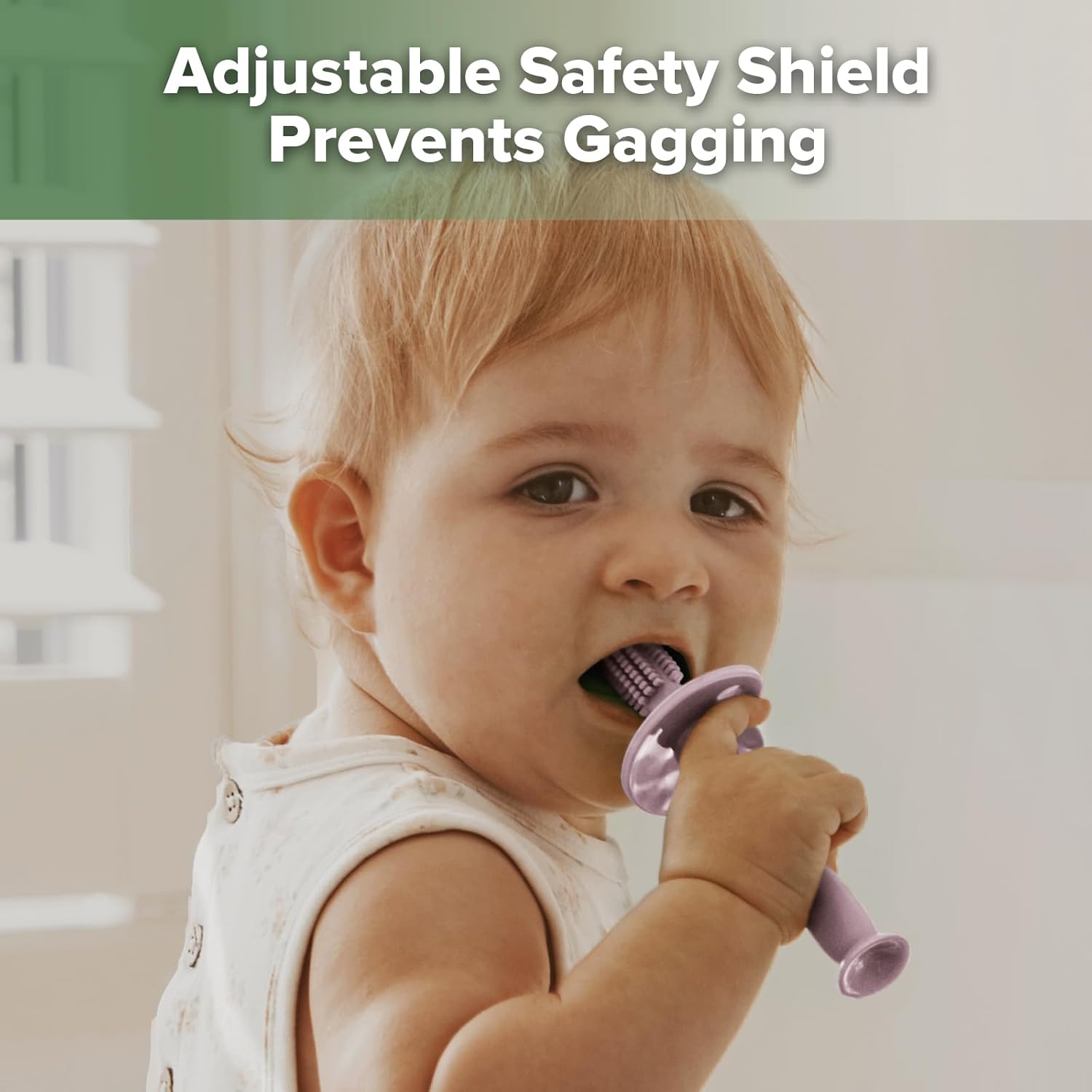 haakaa 360° Baby Toothbrush with Suction Base - Gentle Cleaning for Infant Self-Brushing Training, Sorft Food-Grade Silicone, Baby Teething Relief - Lavender, 1 Count