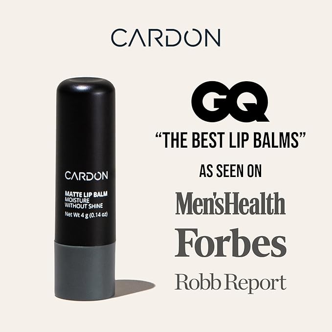 Cardon Lip Balm for Men - Matte Finish, Anti-Shine - Deeply Hydrating Lip Moisturizer for Dry, Chapped Lips that Smooth and Soothes with Korean Formulation - 4 Pack