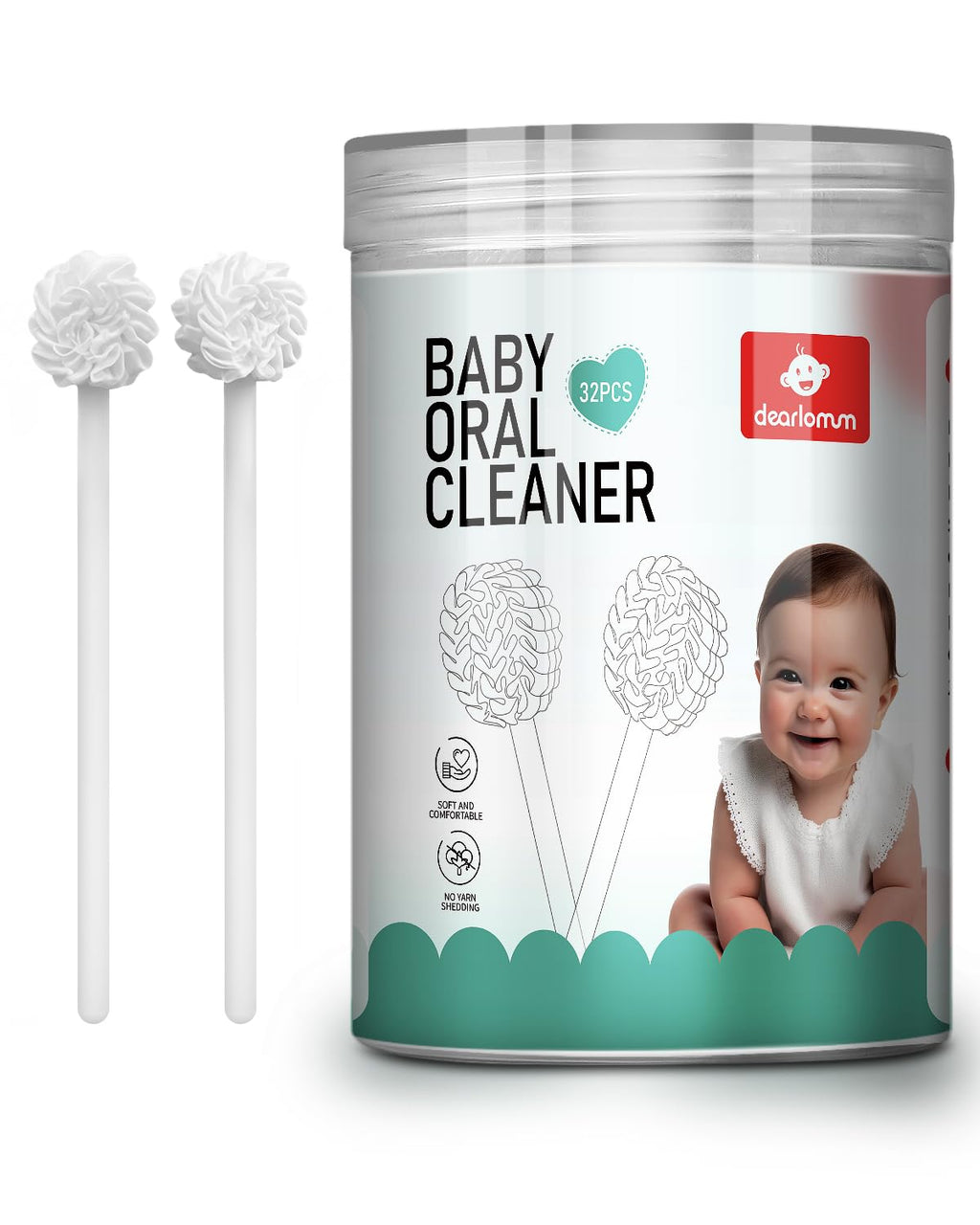dearlomum Upgraded 32PCS Baby Tongue Cleaner, Disposable Newborn Toothbrush & Oral Cleaning Stick, Gauze Gum Cleaner for Infant Dental Care, 0–36 Months Baby Mouth Wipes
