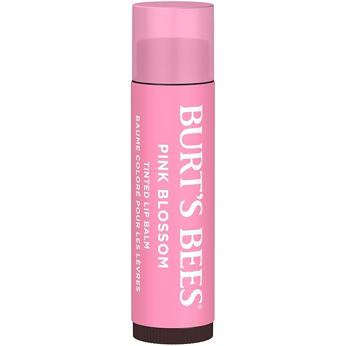 Burts Bees Tinted Lip Balm Pink Blossom; 8 Hour Moisture; Provides a Hint of Color; Nourishing Shea Butter; 100% Natural Origin; 1 Tube; 0.15 Oz. (Package May Vary)
