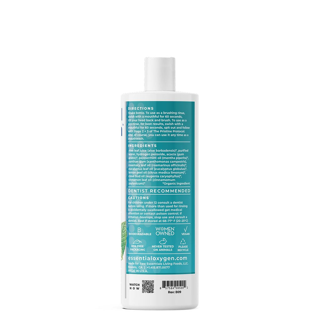 Essential Oxygen Certified BR Organic Brushing Rinse, All Natural Mouthwash for Whiter Teeth, Fresher Breath, and Happier Gums, Alcohol-Free Oral Care, Peppermint, 16 Ounce, Package may vary