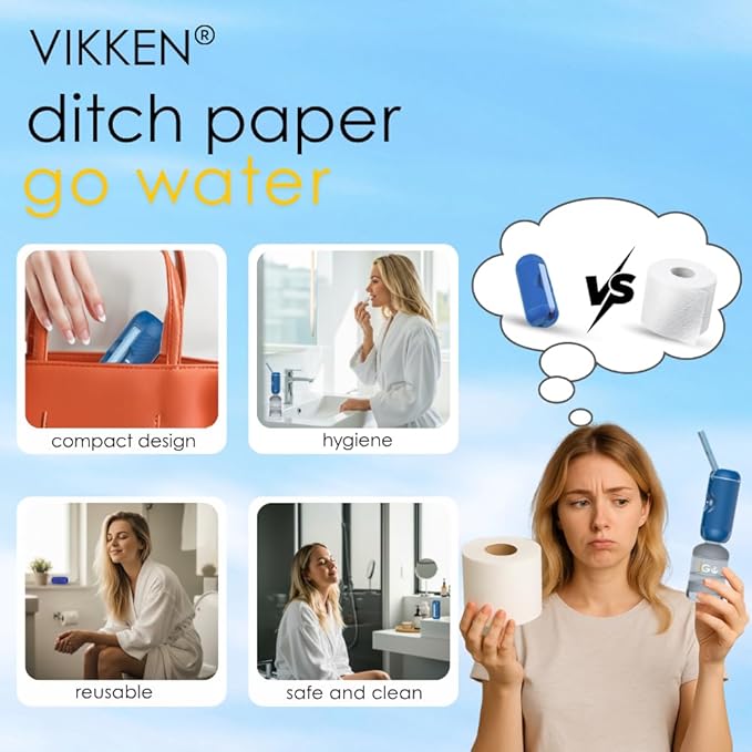 VIKKEN® 250ml iGo X Portable Travel Bidet USB-Type C Rechargeable Electric Mobile Handheld Ultra Strong Water Spray Personal Hygiene Self Care for Women & Men