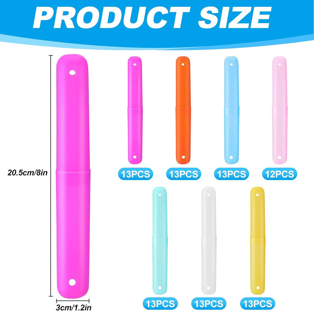 Sieral 90 Pack Travel Toothbrush Case Holder Bulk Breathable Portable Toothbrush Storage 7 Assorted Color Plastic Toothbrush Container for Home Outdoor Traveling Trip Camping, 8 x 1.2 Inch