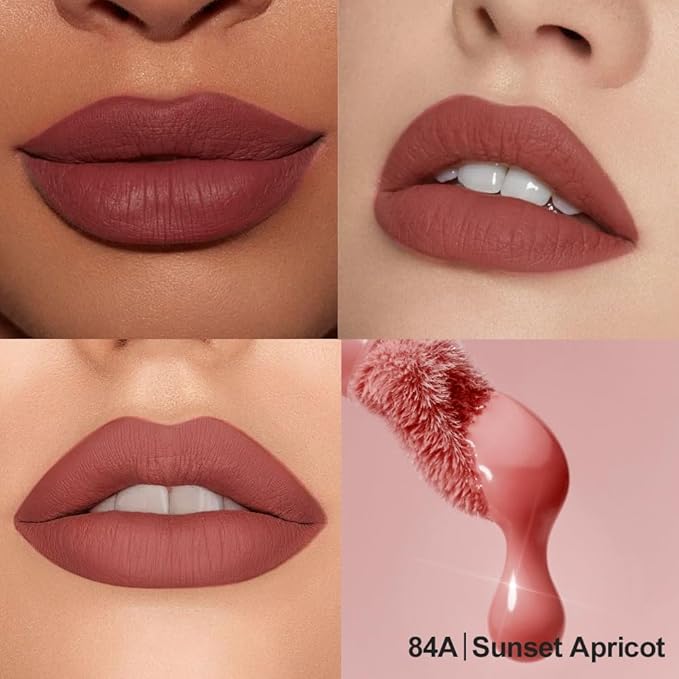 Matte Velvet Lip Stain, Long-Lasting Lip Tint, Waterproof Non-Sticky Lip Color, Transfer-Proof Smudge-Proof Lip Stain, Cloud-Like Soft Blurring Texture with Misty Velvet Finish, Sunset Apricot-84A