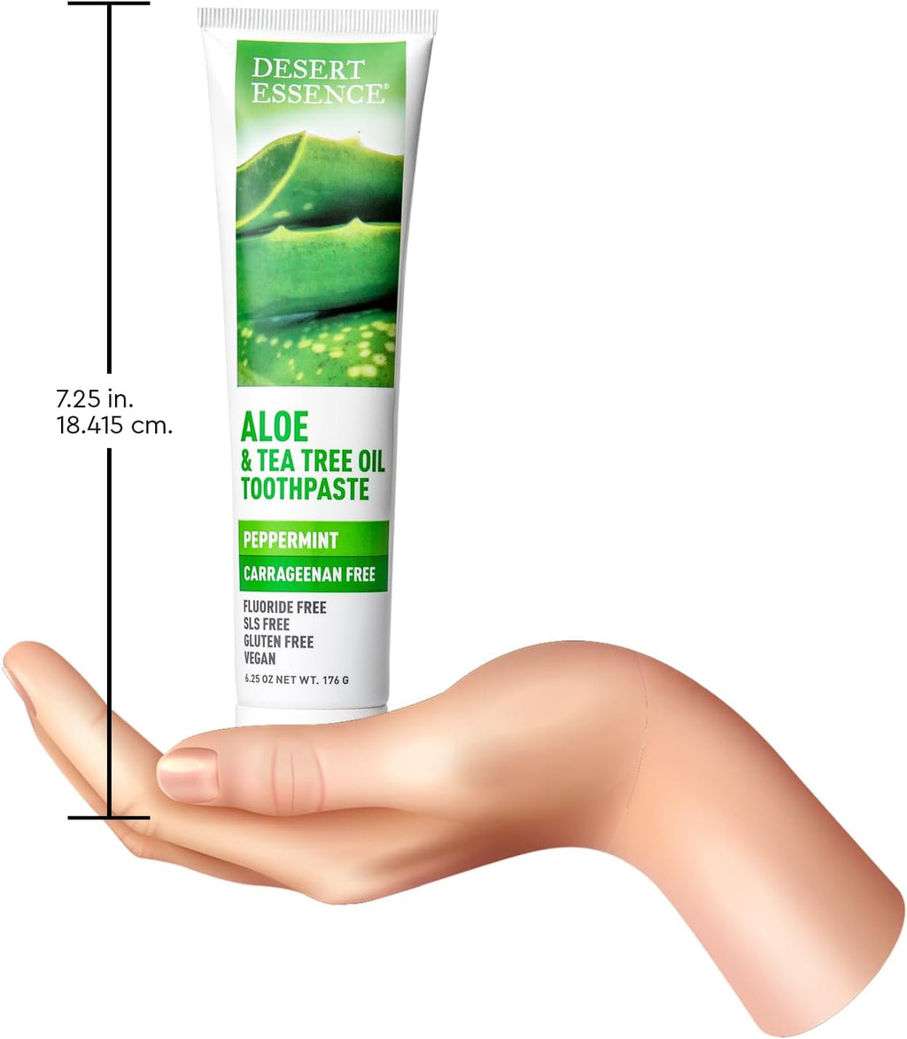 Desert Essence Aloe & Tea Tree Oil Toothpaste - Peppermint - Ideal For Sensitive Teeth & Gums - Complete Oral Care - Aloe - Tea Tree Oil - Baking Soda - Refreshes Breathe - Carrageenan Free