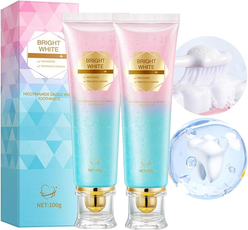 Niacinamide Whitening Toothpaste (Pack of 2) - Cleans Stains and Strengthens Teeth, Reduces Gum Problems, Freshens Breath, Mint Flavored Without Fluoride for Sensitive Teeth