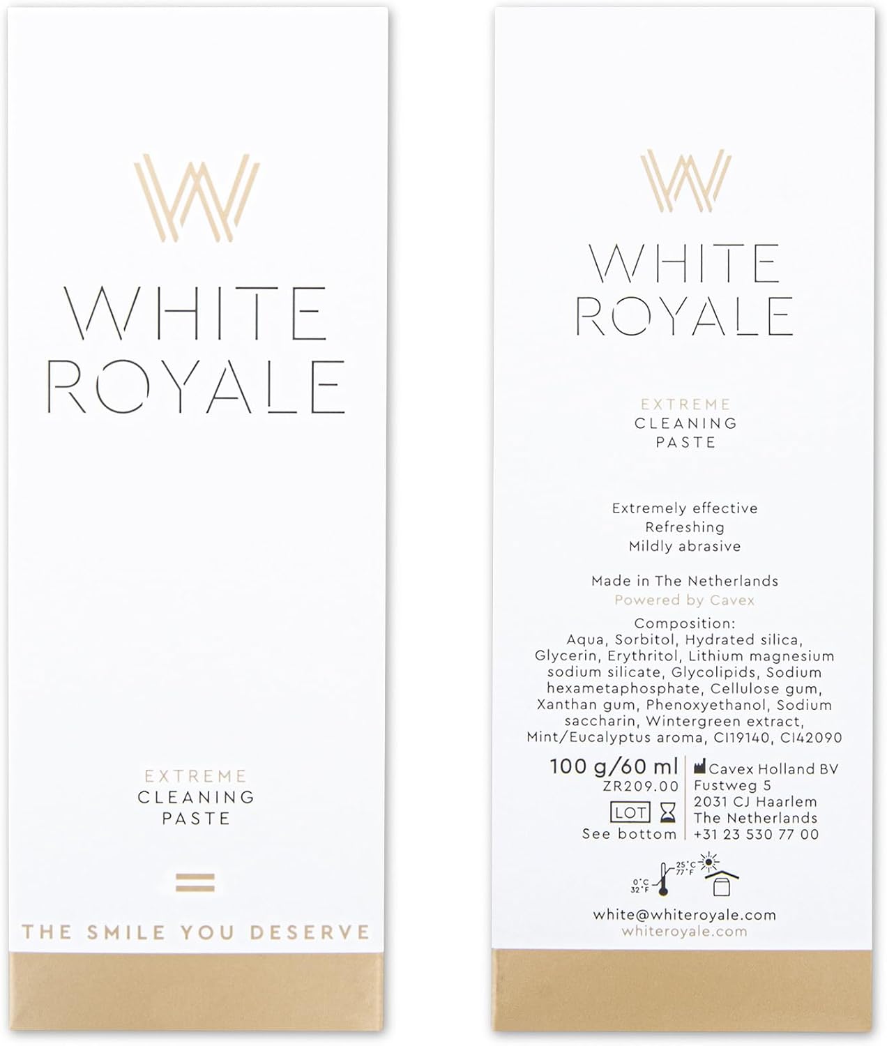 White Royale Extreme Cleaning Paste, Helps Remove Stains & Discoloration, Toothpaste Prep for Whitening Treatments, 60ml Tube