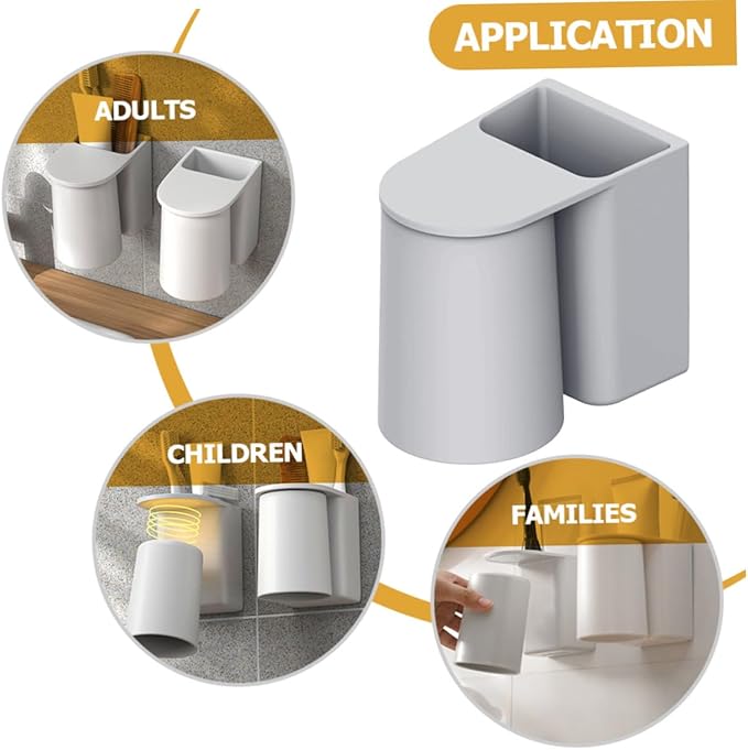 FAVOMOTO Wall-Mounted Magnetic Toothbrush Holder with Self-draining Cup Easy Installation No Drilling Toothpaste Holder for Bathroom Space-Saving Organizer with Electric Toothbrush Slots