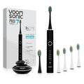 Voom Sonic Pro 7 Rechargeable Electronic Toothbrush + Pro 7 Series Replacement Brush Heads - 2-Minute Timer with Quadrant Pacing & 5 Adjustable Speeds,Soft Dupont Nylon Bristles Oral Care - Black