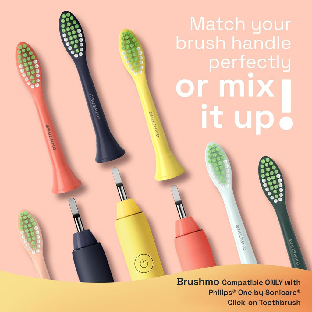 Brushmo Replacement Toothbrush Heads, Compatible with Philips One for Sonicare Electric Toothbrush Handles HY1022, 4 Standard Heads with Tongue Cleaner, Soft DuPontBristles, BM124m, Shimmer