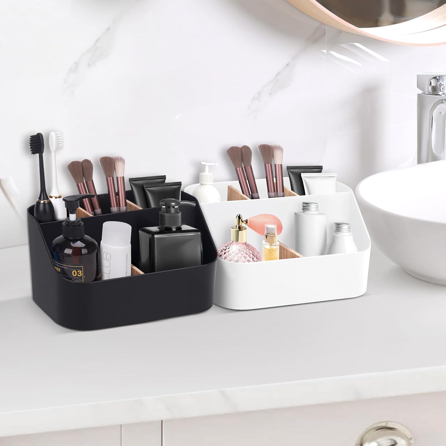 Electric Toothbrush Holders for Bathrooms,White Tooth Brushing Holder,Kids Toothpaste Holder with Dividers,Bathroom Countertop Organizer,Tooth Brush Storage Caddy for Sink Vanity Office