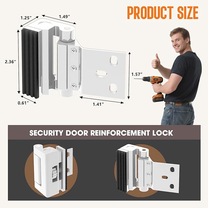 Home Security Door Reinforcement Lock - 800lbs Force Child Proof Flip Lock, Anti-Kick Portable Door Lock for Apartments & Travel, Extra Safety for Inward Swinging Doors from Inside (White-1set)