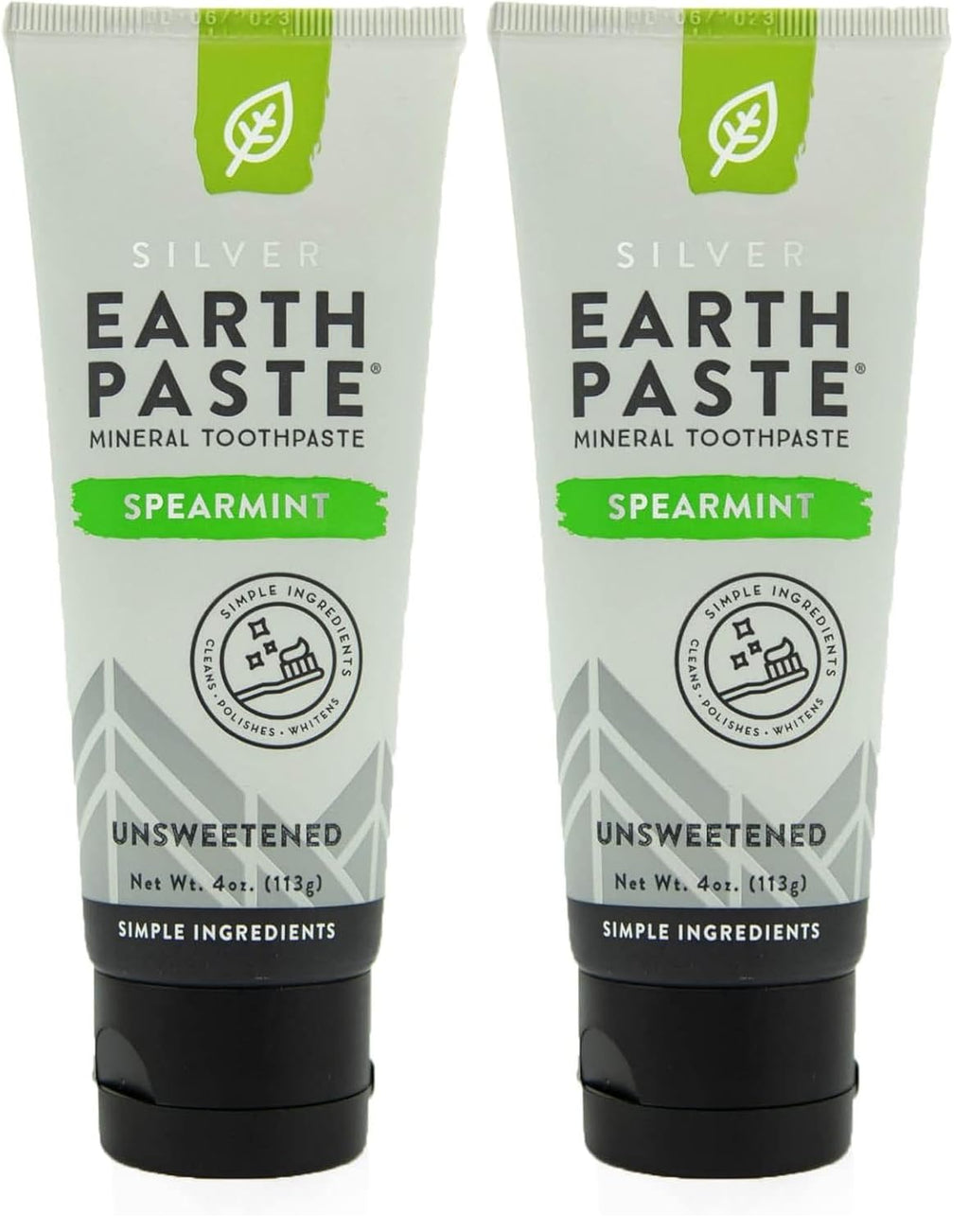 Redmond Earthpaste with Silver - Natural Non-Fluoride Toothpaste, 4 Ounce Tube (Unsweetened Spearmint) (Pack of 2)