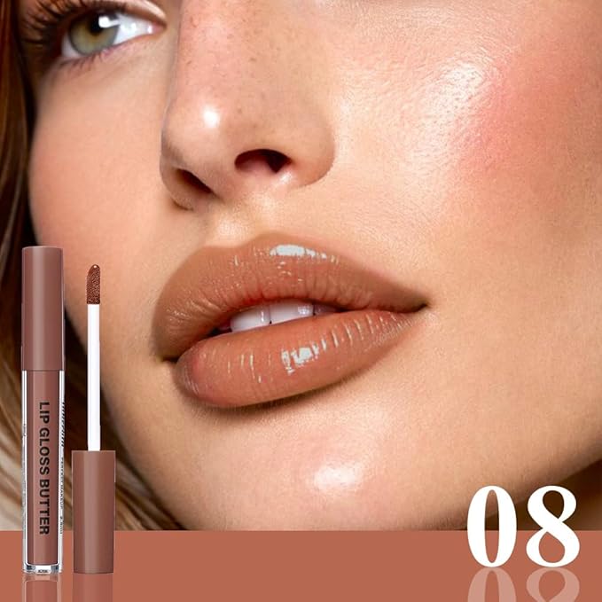 Browm Honey Butter Lip Stain Tinted Lip Gloss, Shine Moisturizing Plumper Liquid Lipstick for Women,Natural Nourishing Hydrating Lip Balm for Dry Lips,Lightweight Lip Liner Care Makeup,Vegan #8