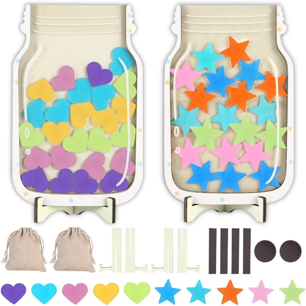 2 Pack Reward Jar for Kids Star and Heart Reward Jar Magnetic Reward Jar for Classroom Toddlers Potty Training Reward Home Kids Incentive Good Home Training for Boys Girls,Star+Heart