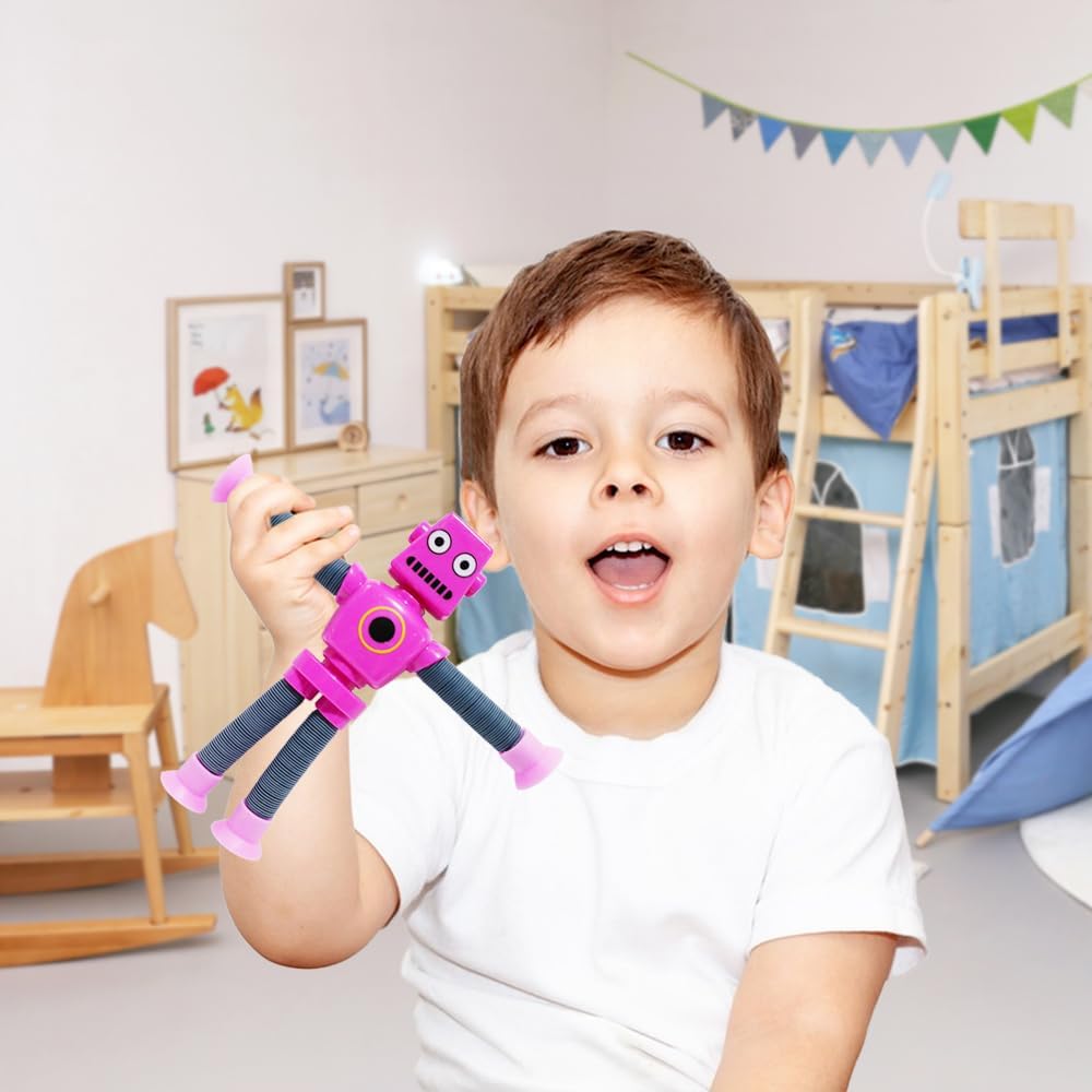 16 PCS Suction Cup Robot Toy,Shape Changing Telescopic Pop Tubes Autism Sensory Toy Kids Girls Boys Toddlers Adult,Funny Robot Action Figure Bendable Fidget Toy Gift Birthday Party Favors Christmas