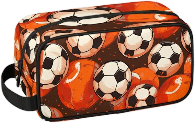 Sports Football Balls Boys Travel Toiletry Bag Waterproof Wash Bag Shower Shaving Bag Cosmetic Organizer Makeup Bag Portable Toiletries Accessories for Women Men Balls