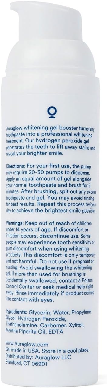 Auraglow Whitening Toothpaste Booster, Add to Toothpaste to Whiten, 9% Hydrogen Peroxide Teeth Whitening Gel Toothpaste, 350+ Whitening Treatments, 6-Month Supply, 2.6oz
