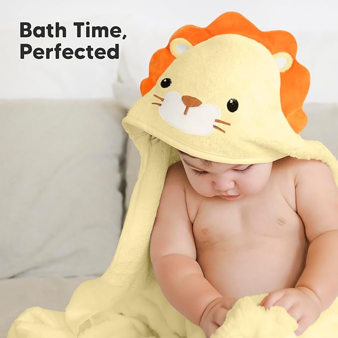 KeaBabies Hooded Baby Towel for Newborn - Viscose Derived from Bamboo Large Baby Bath Towels with Hood for Boys, Girls, Toddler, Extra Absorbent & Soft Newborn Bath Essentials (Lion, Regular)