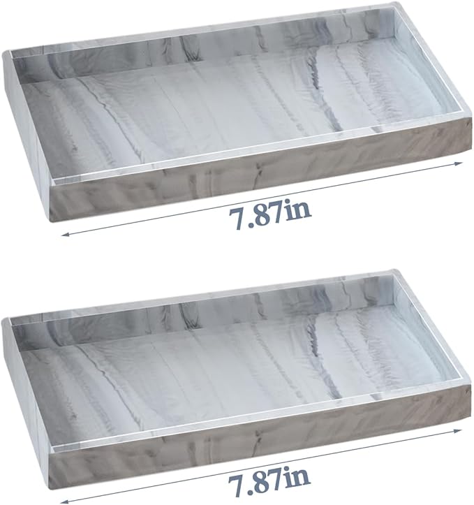 2PCS 7.87” L x 3.93” W Silicone Soap Dispenser Trays, Bathroom Sink Vanity Tray for Dresser Tops, Toilet, Tray for Scrubber, Lotion Bottles, Perfume, Jewelry, Candle, Key Trinket Ring-White Marble