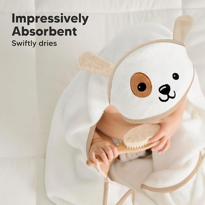 KeaBabies Hooded Baby Towel for Newborn - Viscose Derived from Bamboo Large Baby Bath Towels with Hood for Boys, Girls, Toddler, Extra Absorbent & Soft Newborn Bath Essentials (Dog, Regular)