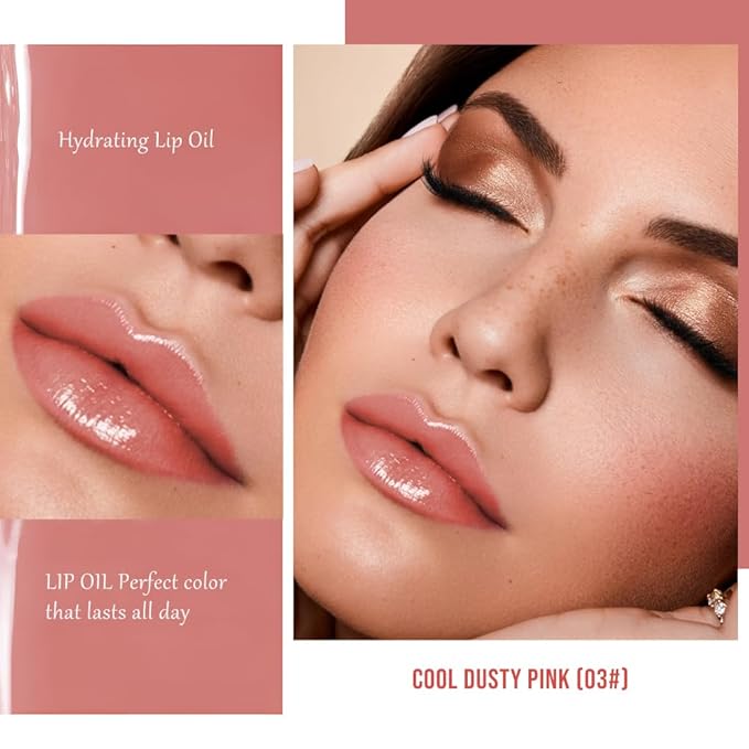Nourishing High-Shine Lip Gloss,Hydrating & Moisturizing Lip Tint, Non-Sticky, Long-Lasting Glossy Lip Stain,Softens & Plumps Lips for Smooth,Gentle Formula for Dry Lips 03#Cool Dusty Pink