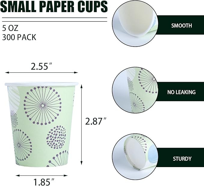 [300 Pack] 5 oz Mini Paper Cups, Small Mouthwash Disposable Bathroom Cups, Paper Coffee Cups 5 Ounce for Bathroom, Supermarket, Birthday Party, Travel, Events, Picnic, BBQ