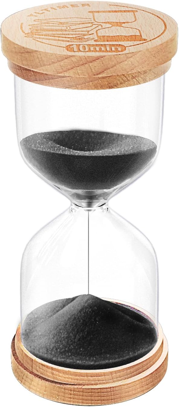 10 Minute Sand Timer, Beech Wooden Black Sand Clock for Kids, Small Hourglass, Sandglass 10 Min for Classroom,Game,Decorative (Black)