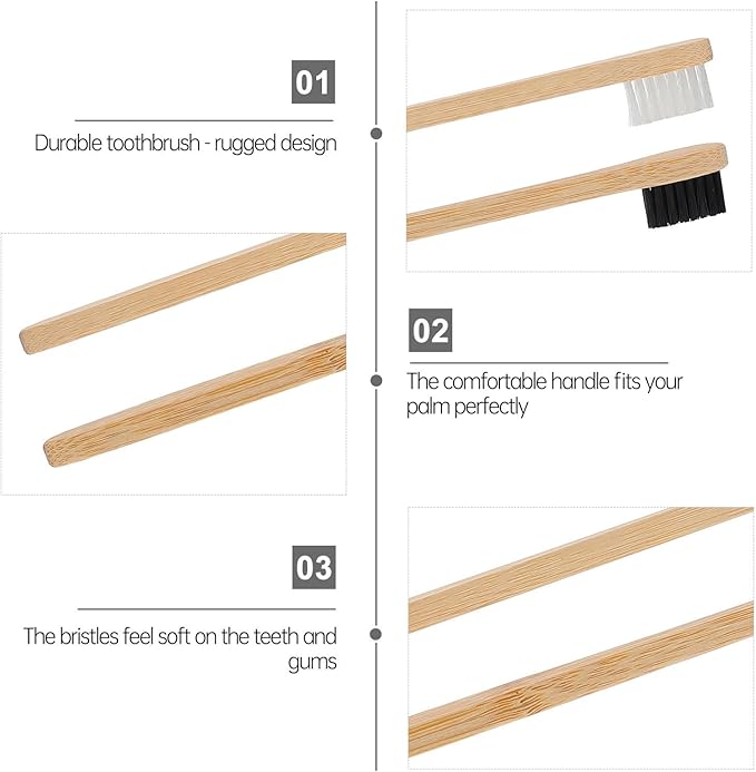 20pcs Toothbrushes Small Head Natural Bristles Lightweight Travel Oral Care for Adults Eco-Friendly Black White