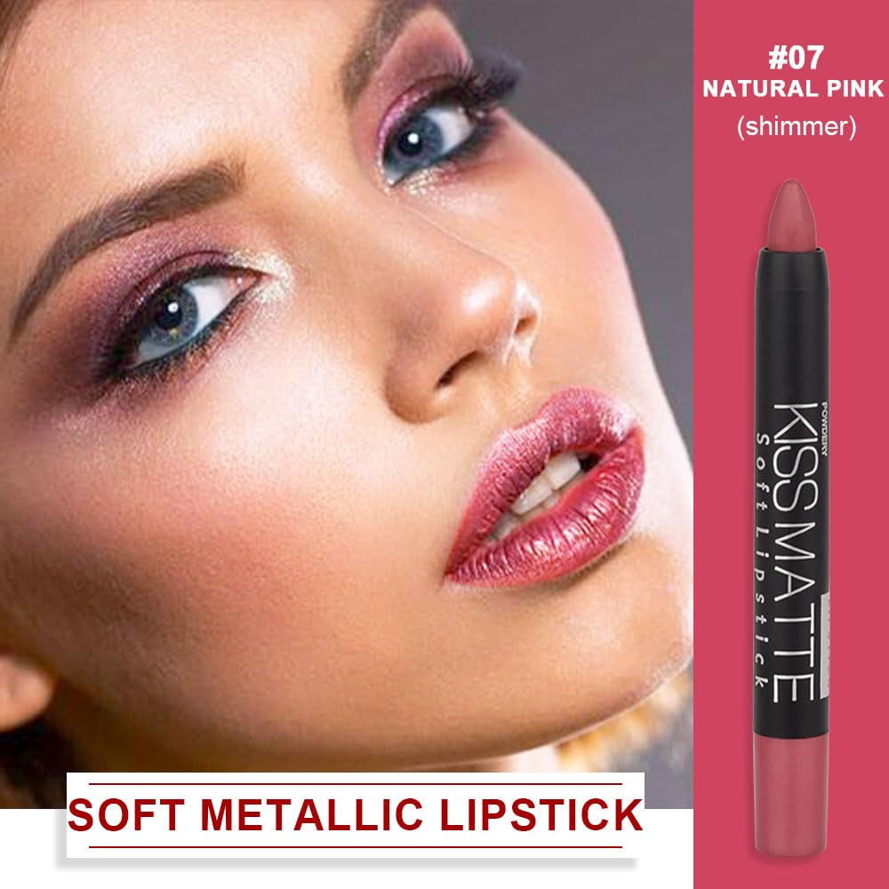 evpct 1Pcs Natural Pink Metallic Lipstick and Lip Crayon Liner Pencil Pen for Women Lip Stain Long Lasting Waterproof labiales mate magicos 24 horas originales pintalabios permanente 24 horas 07