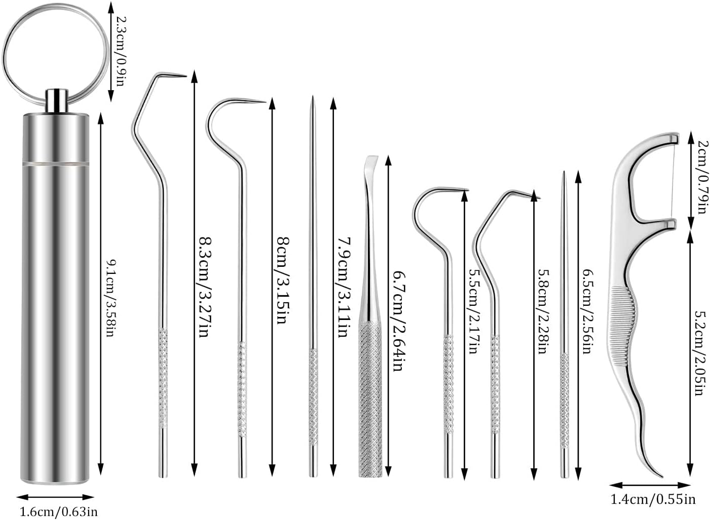 Toothpicks Pocket Set, Dental Floss Picks Kit Reusable, Stainless Steel Teeth Cleaning Tools, Tooth Picker Oral Hygiene Travel (1 Set)