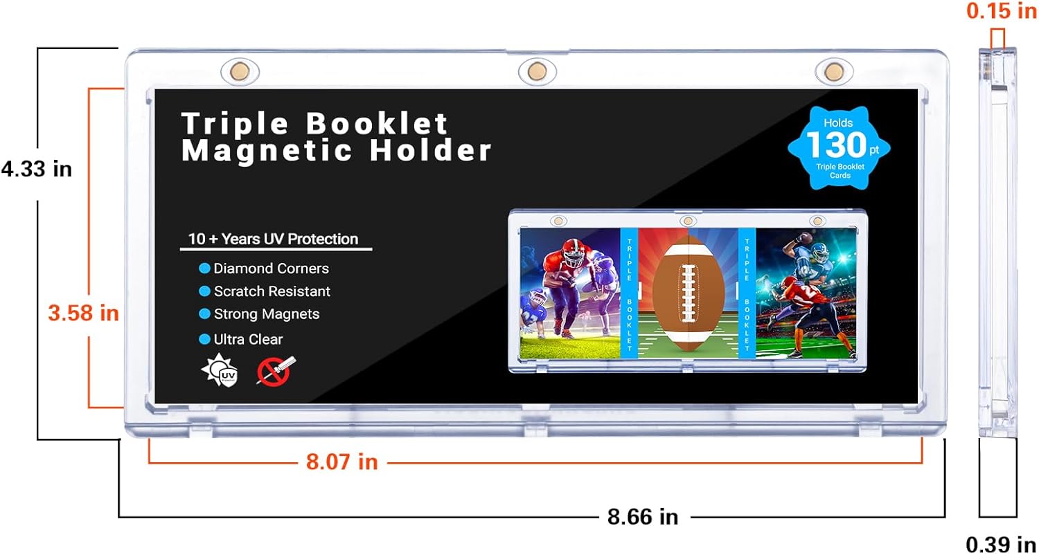 2-Pack Triple Booklet Magnetic Card-Holder - 201mm Booklet Card Holder, Inner Dimension: 8.07"x3.58"x0.15", Triple Magnet High Definition, UV Protection, Triple Booklet Card, Collection Display Frame