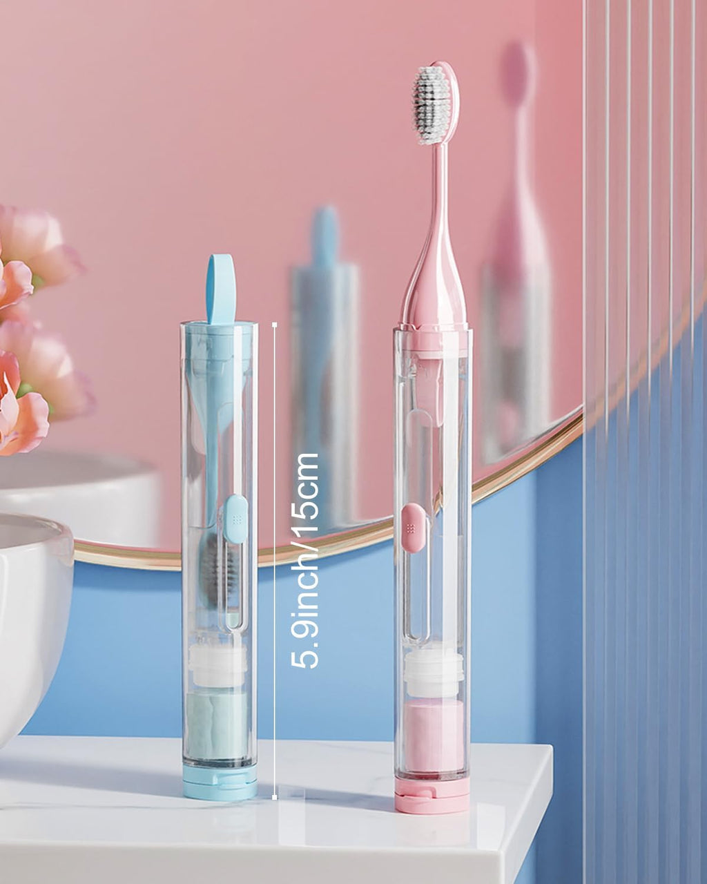 2 Pcs Travel Toothbrush Kit Fold Built-in Toothbrushes Set, Soft Bristles for Travel Camping School Business Trip Essential (Blue, Pink)