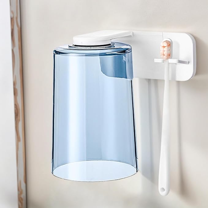 Toothbrush Organizer - Mouthwash Cup Set, Wall Mounted Toothbrush Storage, Bathroom Fixture with Compact Mount Design, Hygiene Rack for Home Apartment Dorm Office Hotel RV