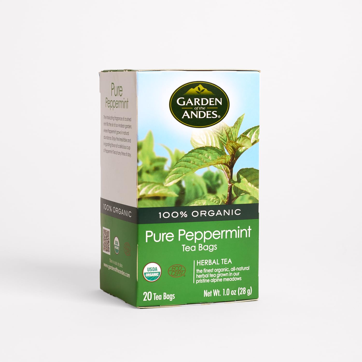 Garden of the Andes - Peppermint Tea - 6 x 20 Tea Bags (120 Count) - USDA Organic Caffeine-Free Herbal Infusion - Refreshing menthol aroma and digestive support