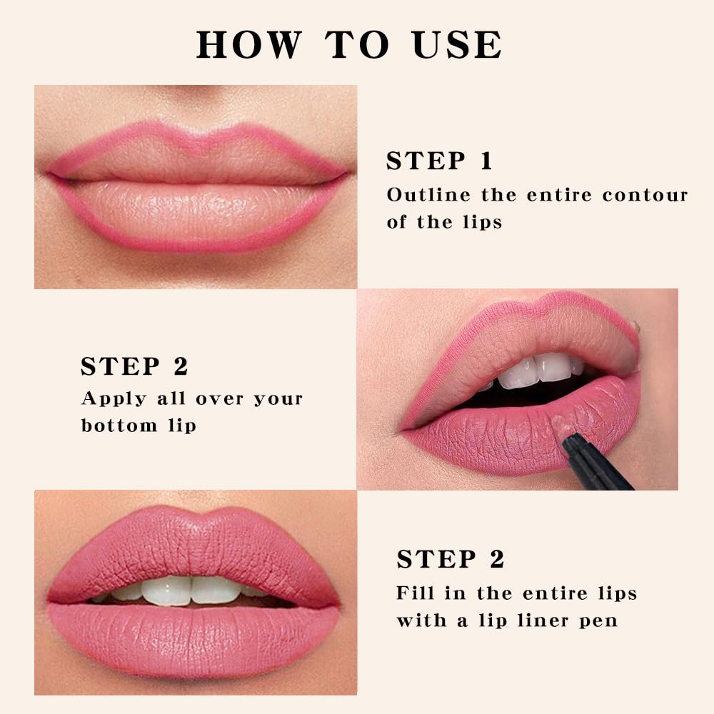 Kaely 3Pcs Ruby Red Dusty Pink Warm Pink Longwear Liquid Lip Liner Waterproof, 24 Hour Long Lasting Lip Liner Stain Marker Pen, 2-in-1 Matte Semi Permanent Lipliner & Lipstick, 09+10+13