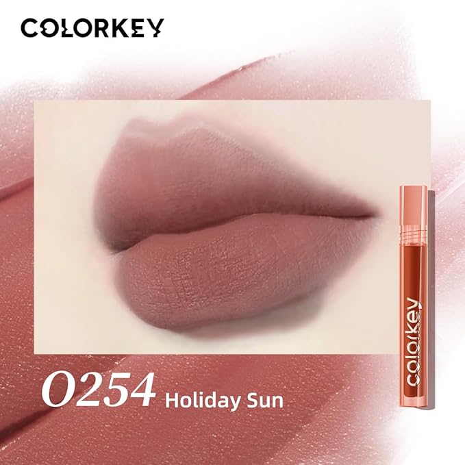 COLORKEY Airy Velvet Lip Tint, Matte Finishs, Longwear Rich Lip Colors, non-sticky, Creamy Soft Texture, Waterproof Lip Stain, Matte hydration, non-drying. Velvety finish (O254 Holiday Sun, 3g)