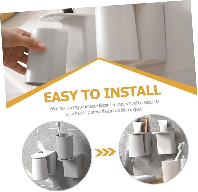 FAVOMOTO Wall-Mounted Magnetic Toothbrush Holder with Self-draining Cup Easy Installation No Drilling Toothpaste Holder for Bathroom Space-Saving Organizer with Electric Toothbrush Slots